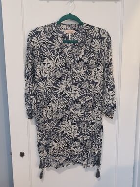 Navy & White Floral Swim Coverup Tunic
